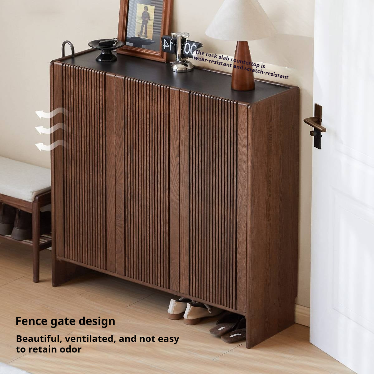 Oak Solid Wood Italian Light Luxury Shoe Cabinet.