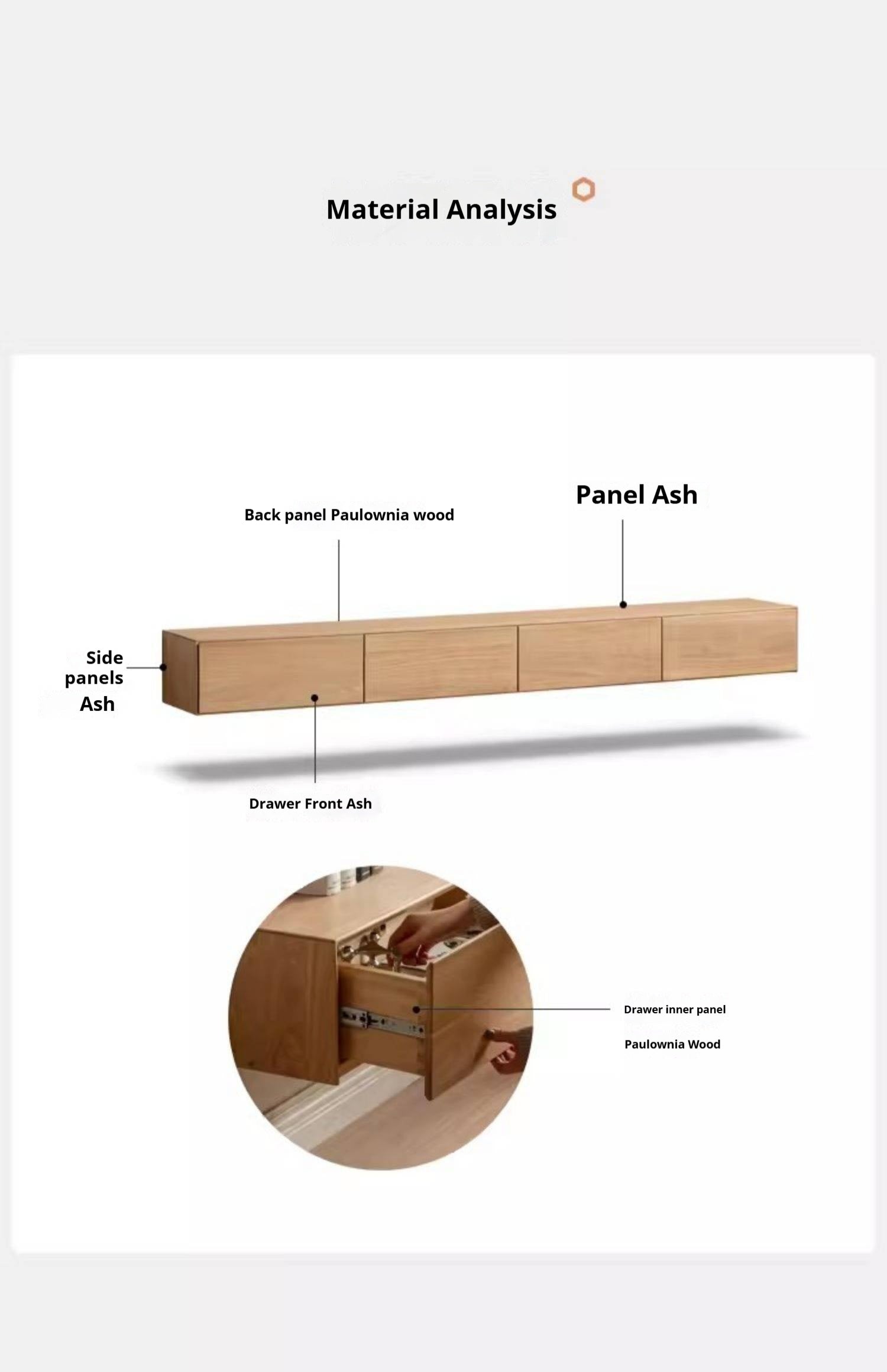 Oak, Tulipwood Solid Wood TV Cabinet with Light