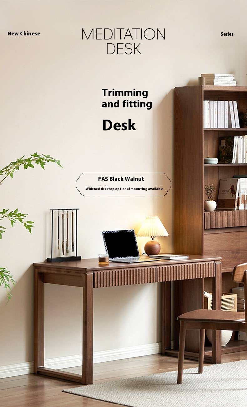 Black Walnut Solid Wood, Solid RubberWood Computer Desk