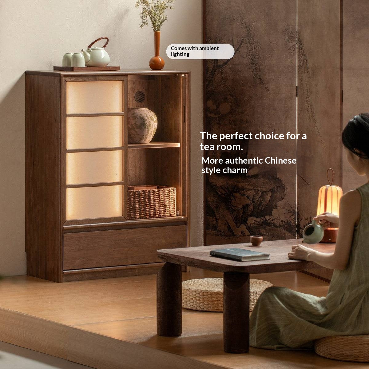 Black Walnut Solid Wood Storage Side Cabinet