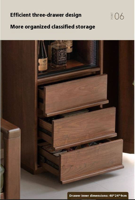 Black Walnut, Ash Solid Wood Side Cabinet With Light Display
