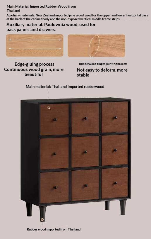Rubberwood Solid 9-Drawer Dresser, Mid Century Bedroom Storage Cabinet