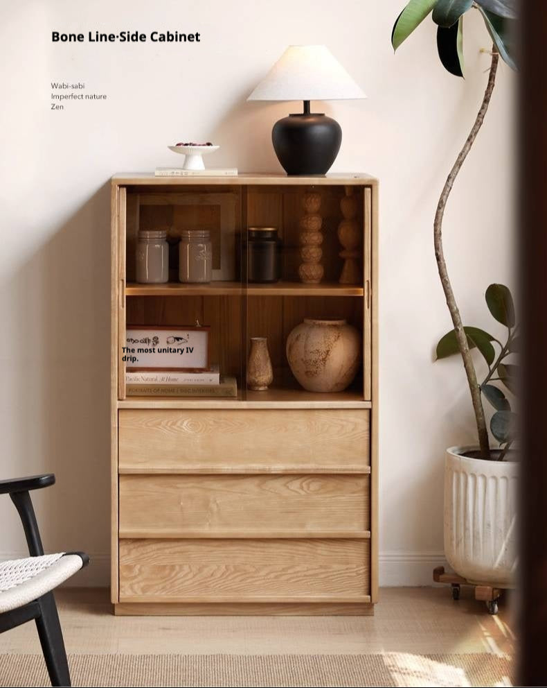 Ash Solid Wood Edge Cabinet Wabi Sabi Style.