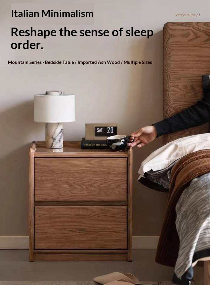 Ash Solid Wood Nightstand with Single Drawer and Open Shelf