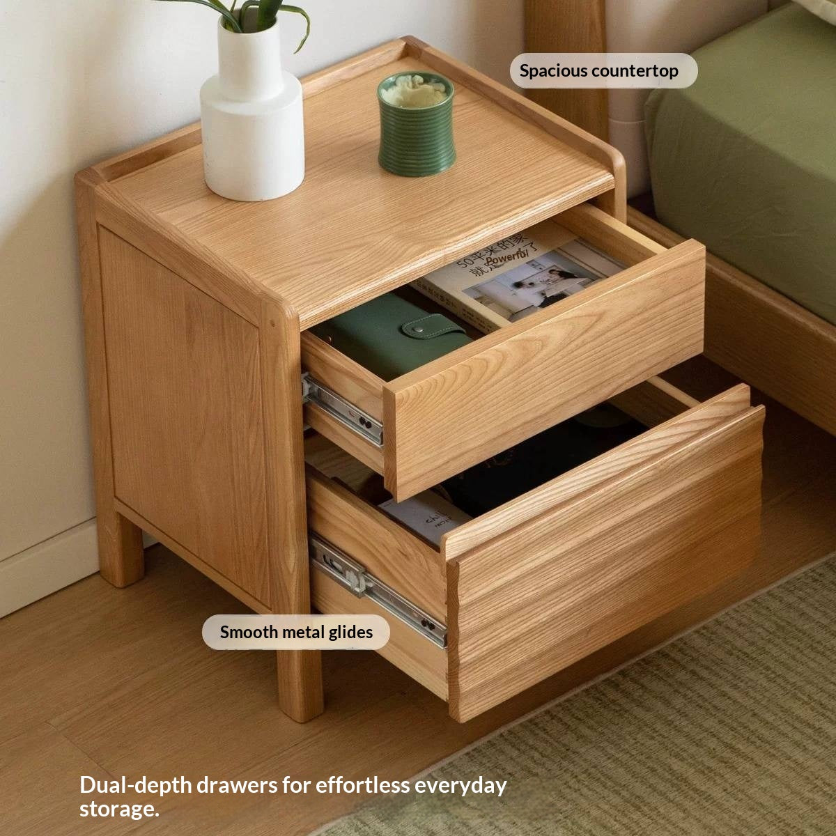 Ash Solid Wood Small Nightstand