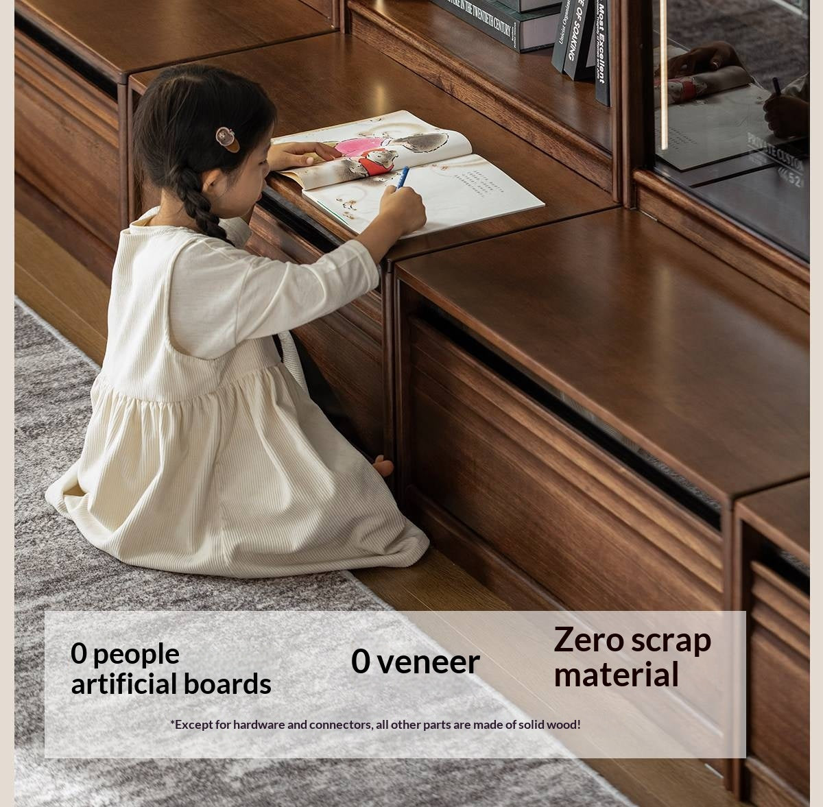 Black Walnut, Ash Solid Wood Combination Bookcase with Floor Display and Luxury Storage