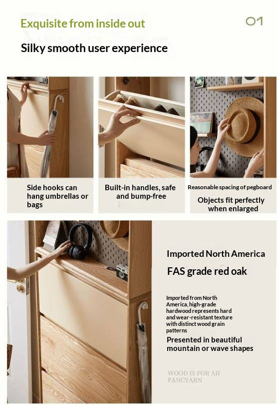 Oak Solid Wood Ultra-Thin Shoe Cabinet with Flip Door and Modern Entrance Design