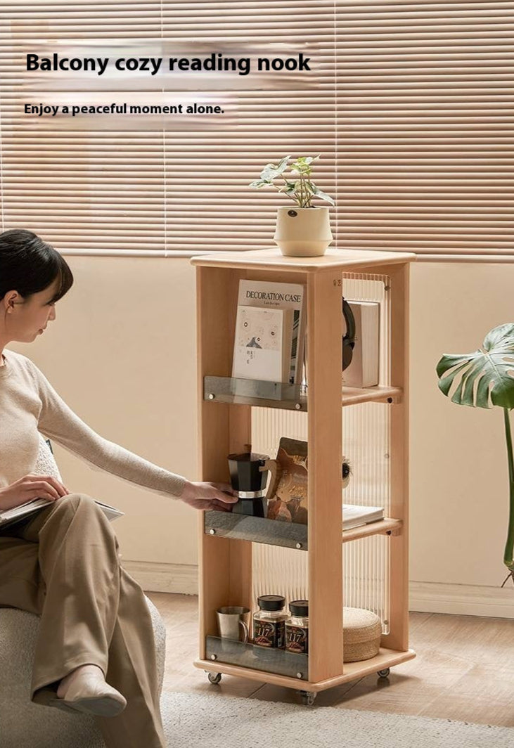 Beech Solid Wood Floor Movable Rack Side Cabinet.