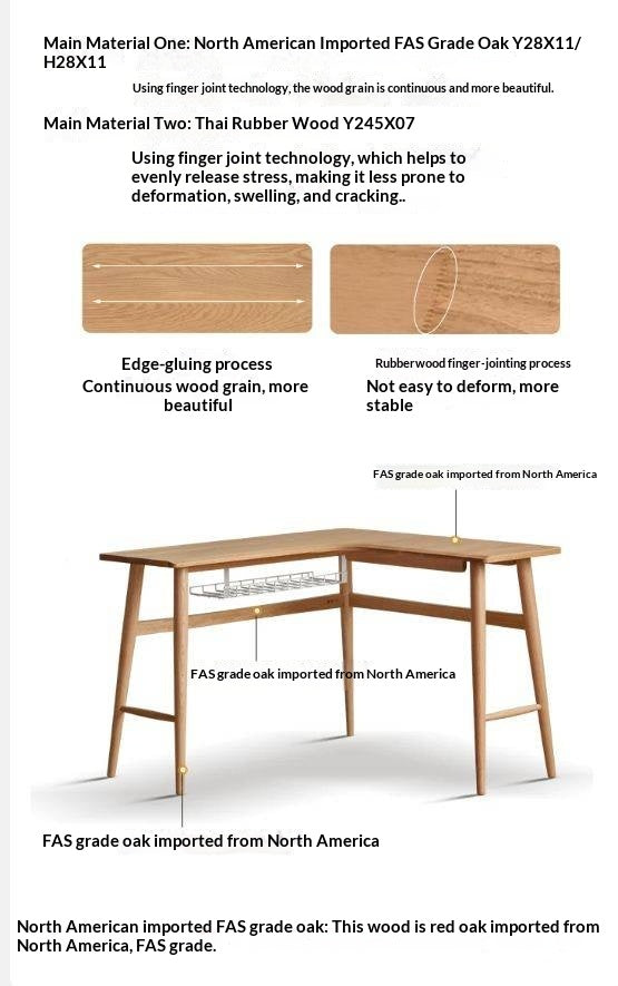 Oak Solid Wood Corner Table Study Office Desk