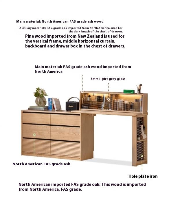 Ash Solid Wood Modern Multi-function Vanity Table.