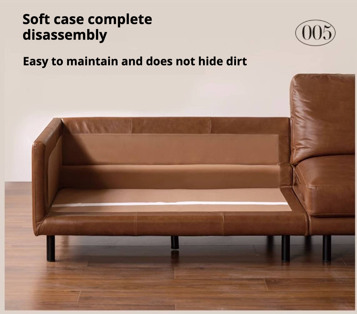 Italian Medieval Style Genuine Leather Oil-Wax Sofa