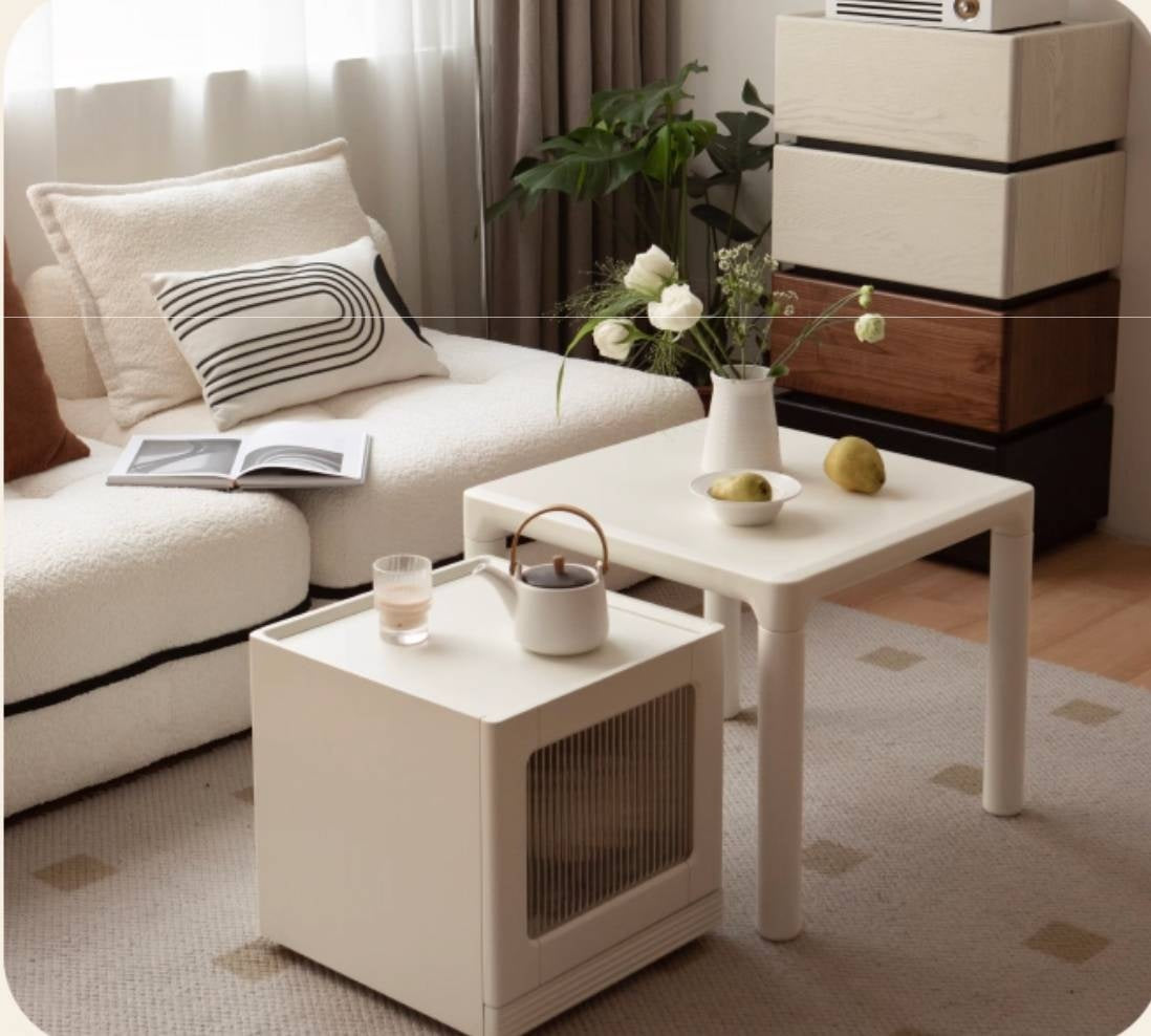 Poplar Solid Wood Cream Style Coffee Table Combination