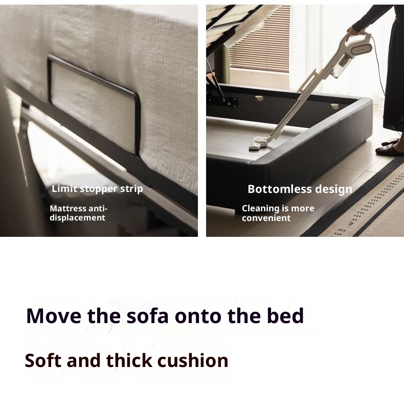 Genuine Leather Black Light Luxury Box Bed