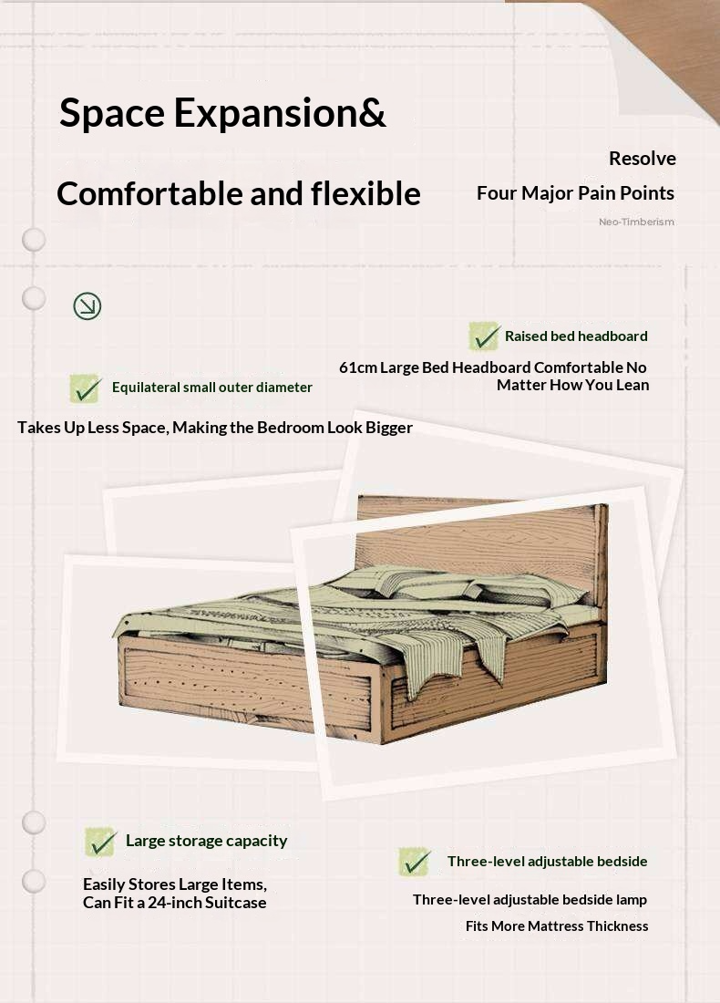 Oak Solid Wood Box Bed — Modern Minimalist Design