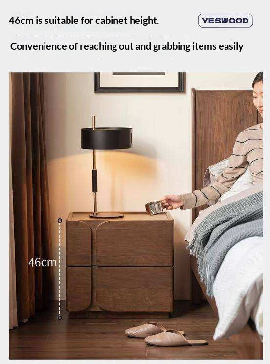 Black Walnut Solid Wood Nightstand with Light Luxury Storage Cabinet