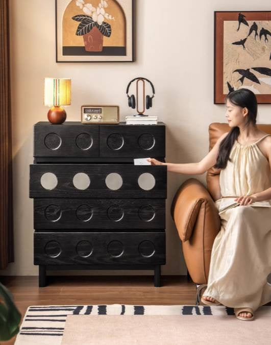 Oak Solid Wood Vintage Style Five-Drawer Chest