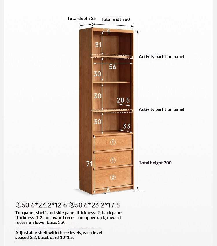 Cherry Solid Wood Bookcase Display Storage Cabinet for Study
