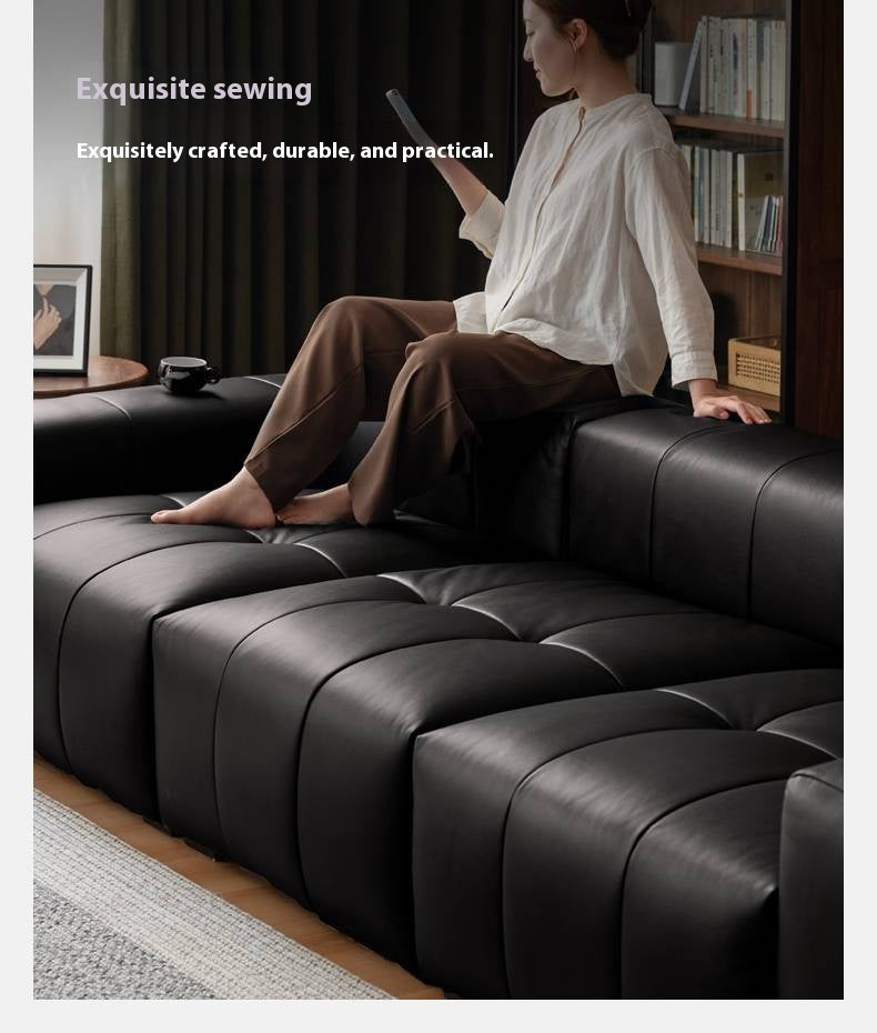 Genuine leather italian minimalist first-layer cowhide black pixel module sofa.