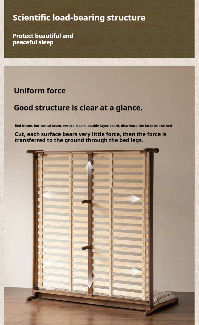 Black Walnut Solid Wood Striped Upholstered Panel Bed