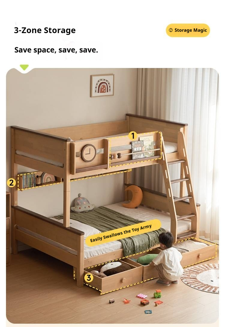 Rubberwood Solid Wood Children's Bunk Bed