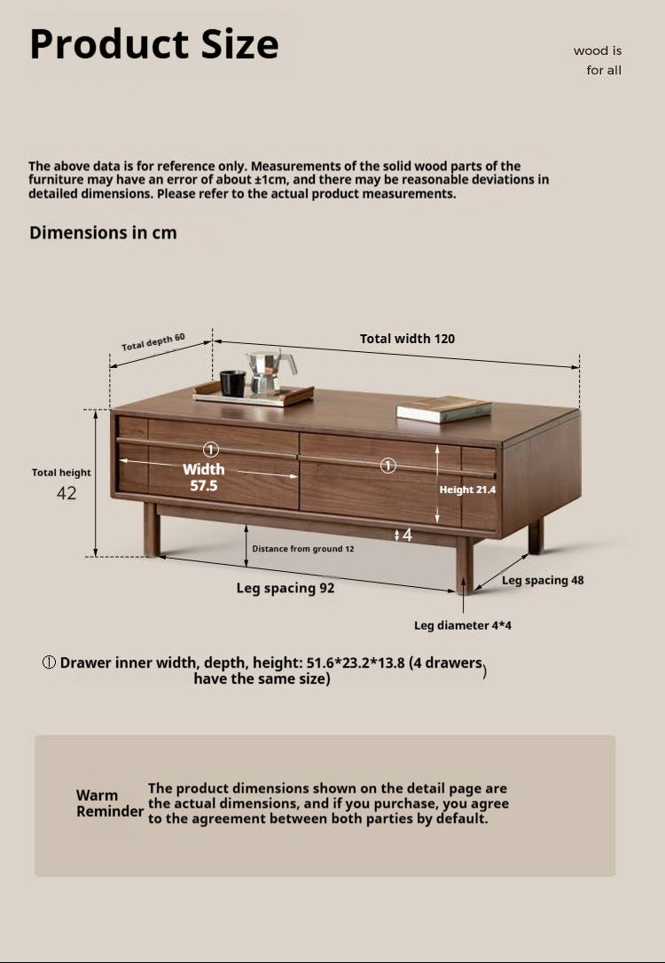 Black Walnut Solid Wood Modern Casual Coffee Table