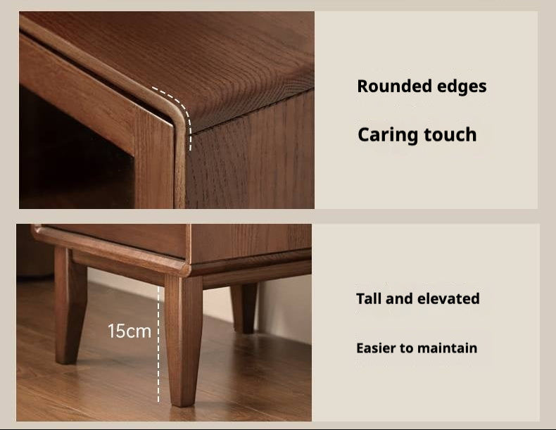 Oak Solid Wood Side Cabinet, Walnut Color