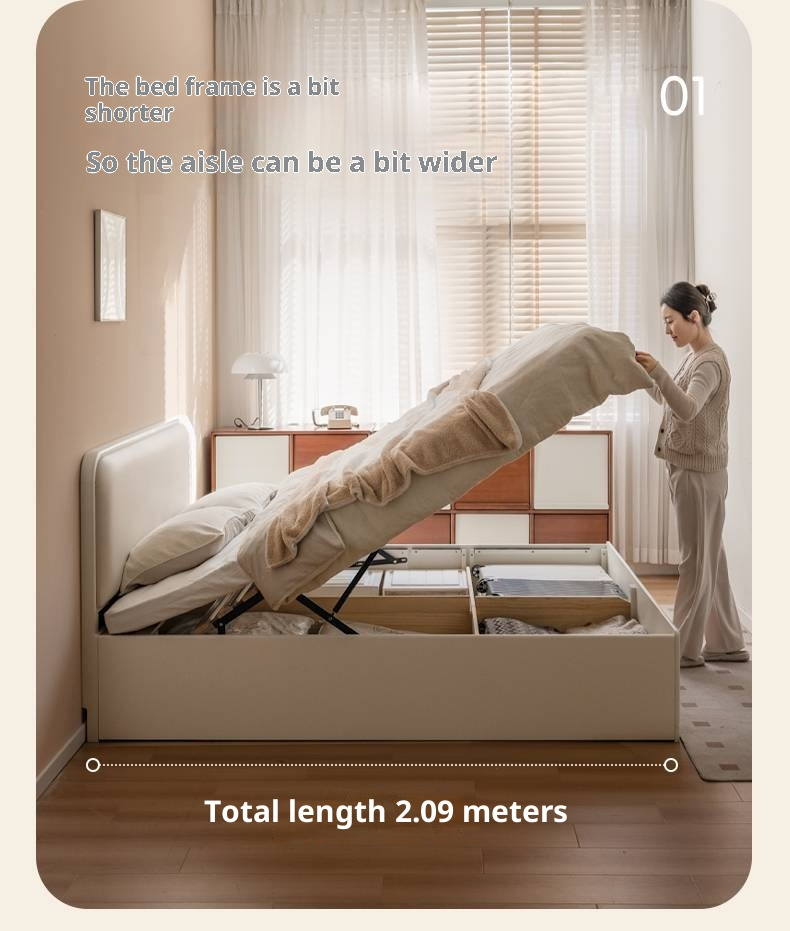 Rubberwood Solid Wood Bed Modern Minimalist Box Bed White Cream Style