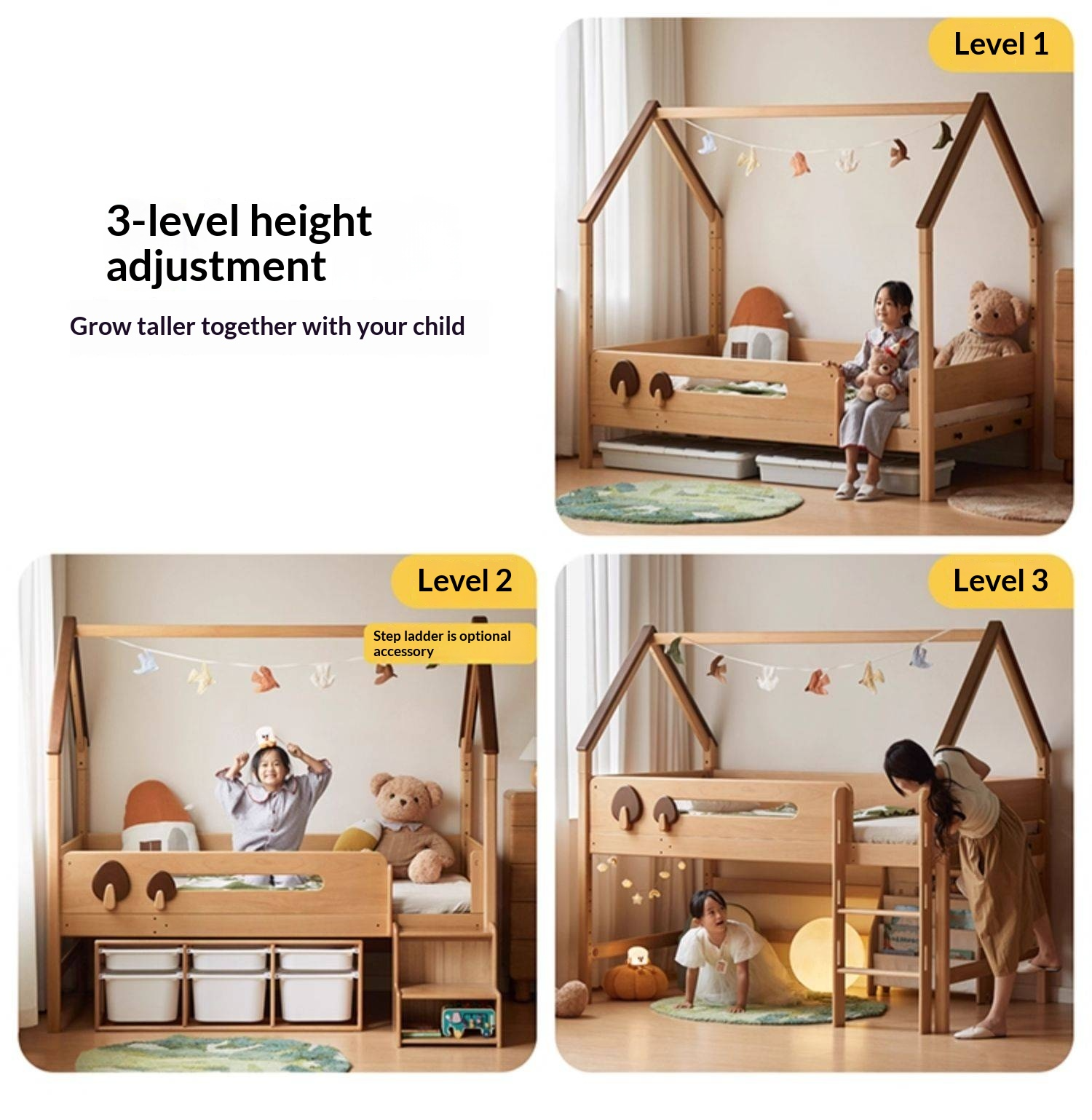 Beech Solid Wood Children's Loft Bed with Table Under Bed