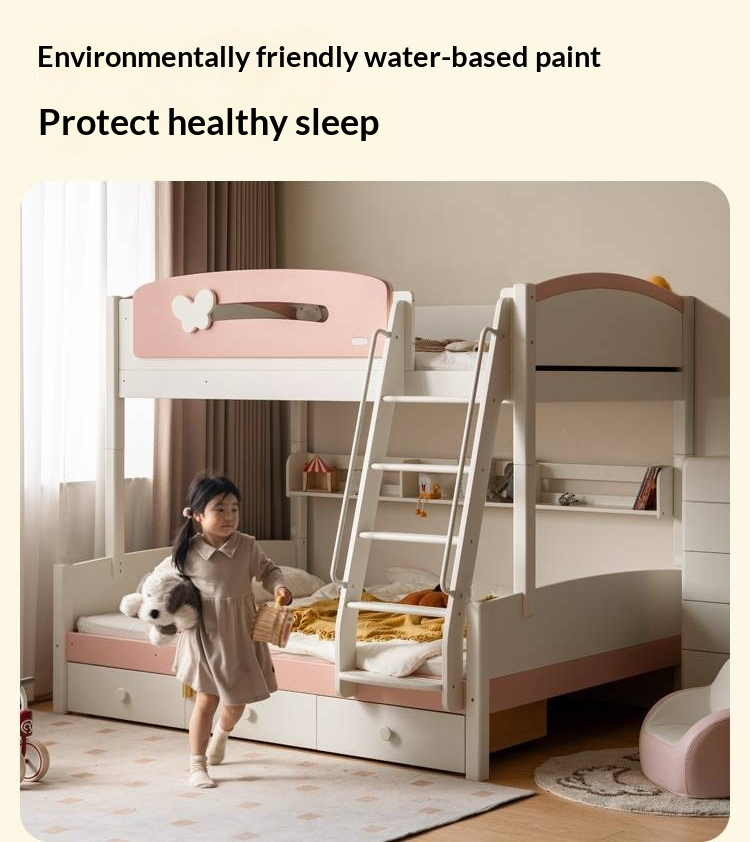 Rubberwood Solid Wood Children's Princess Storage Bunk Bed