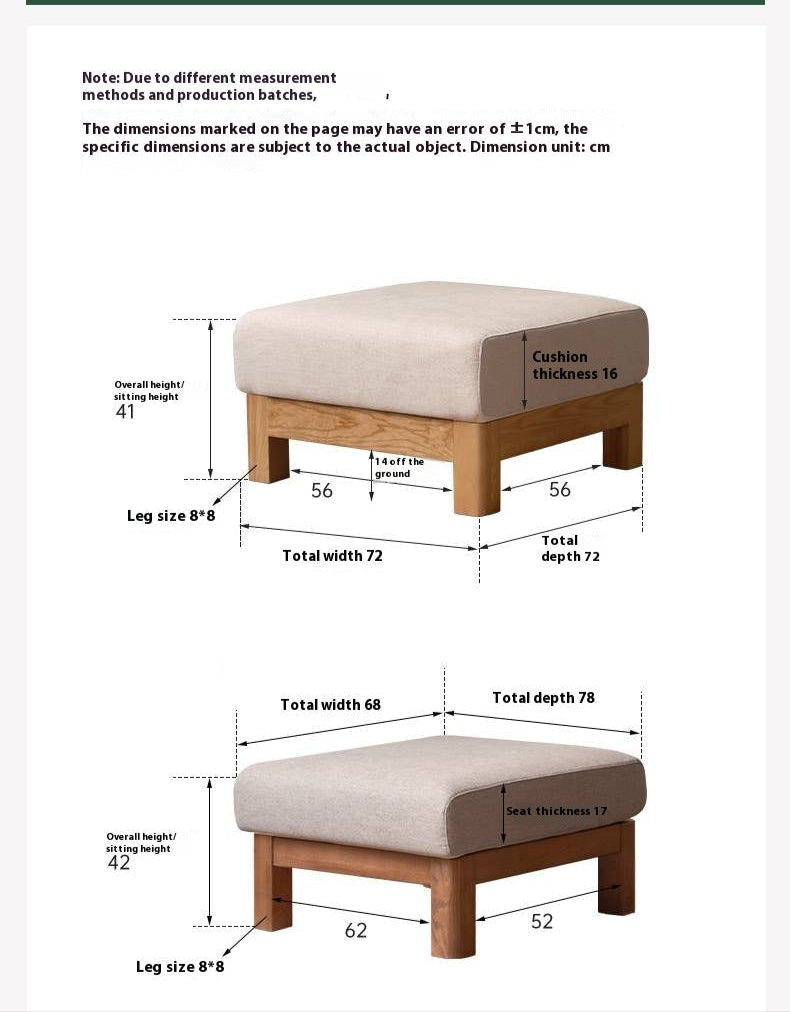 Black Walnut, Oak, Ash Solid Wood Footstool Small Fabric Stool