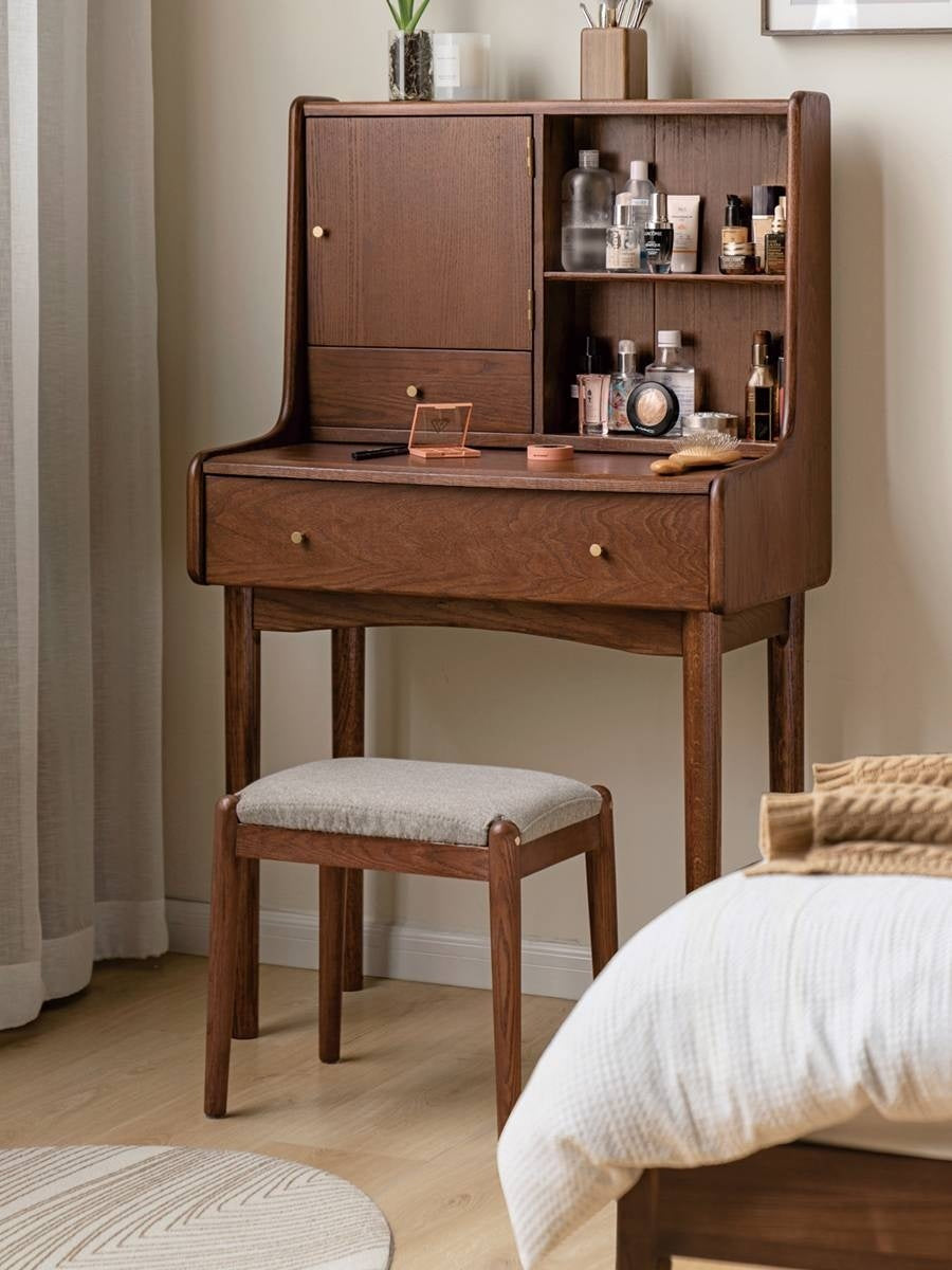 Oak, Birch Solid Wood Square Soft Makeup Stool.