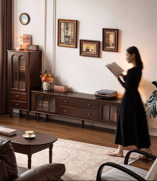 Poplar, Black Walnut Solid Wood American Retro Side Cabinet.