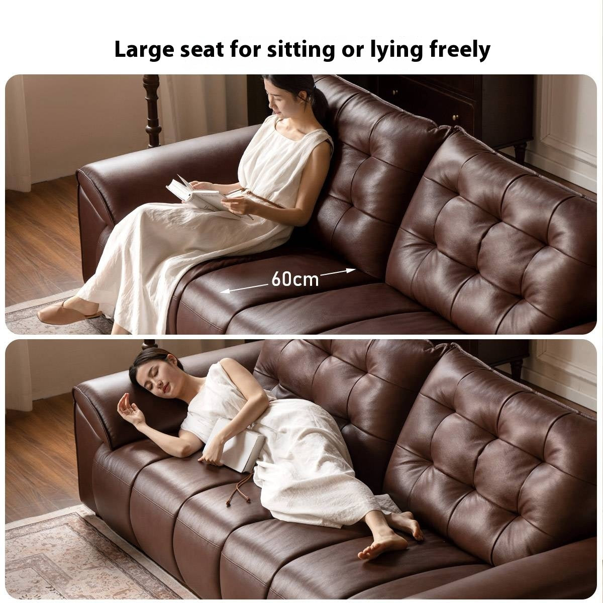 Genuine Leather American Retro High-Back Sofa with Checkerboard Black Bear Pattern