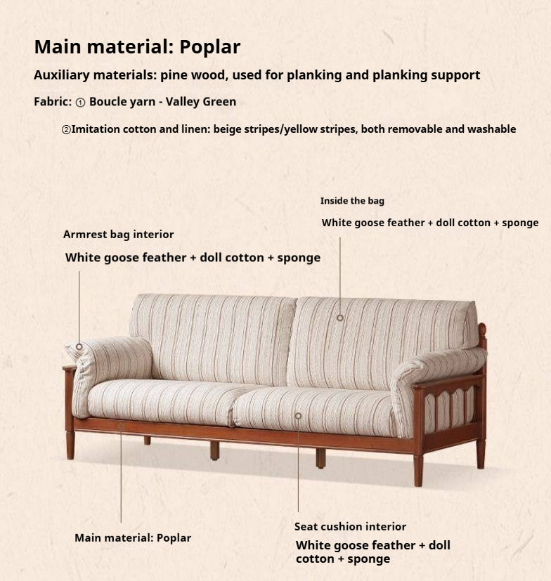 Poplar Solid Wood Sofa French Retro
