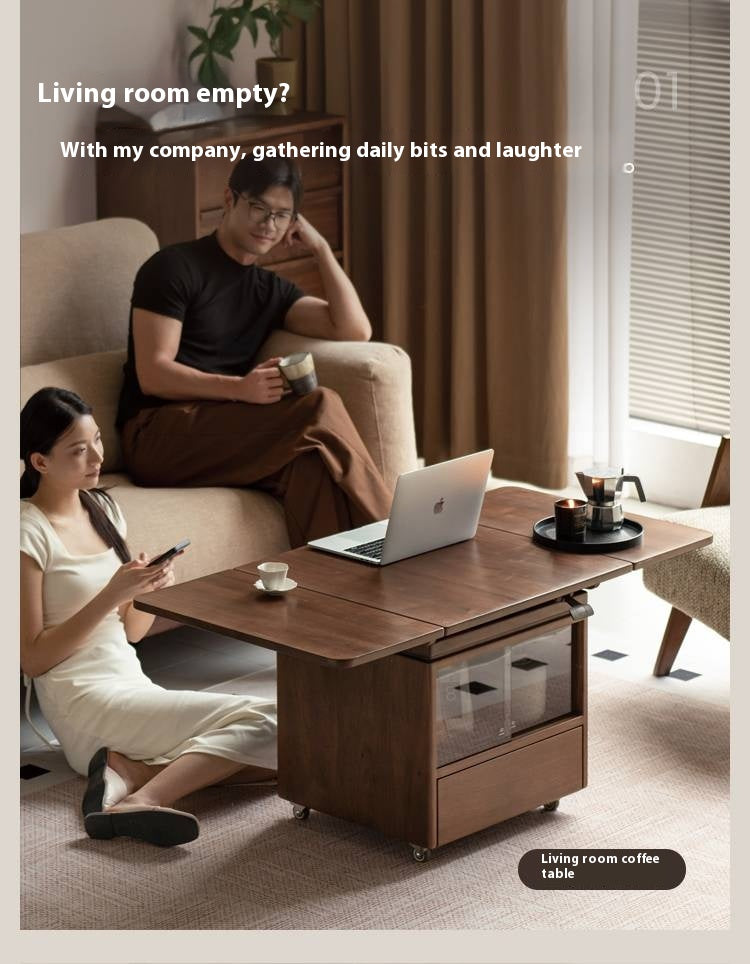 Black Walnut Solid Wood Mobile Folding Coffee Table