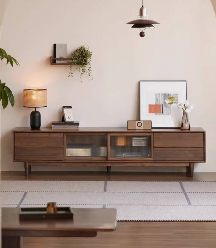 Black Walnut Solid Wood Modern TV Cabinet