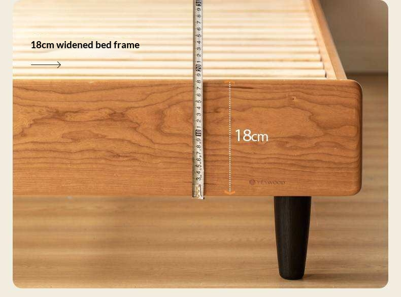 Cherry Solid Wood Genuine Leather Curved Upholstered Headboard Platform Bed