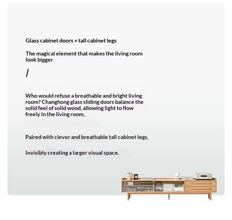 Oak Solid Wood TV Stand Sliding Door.