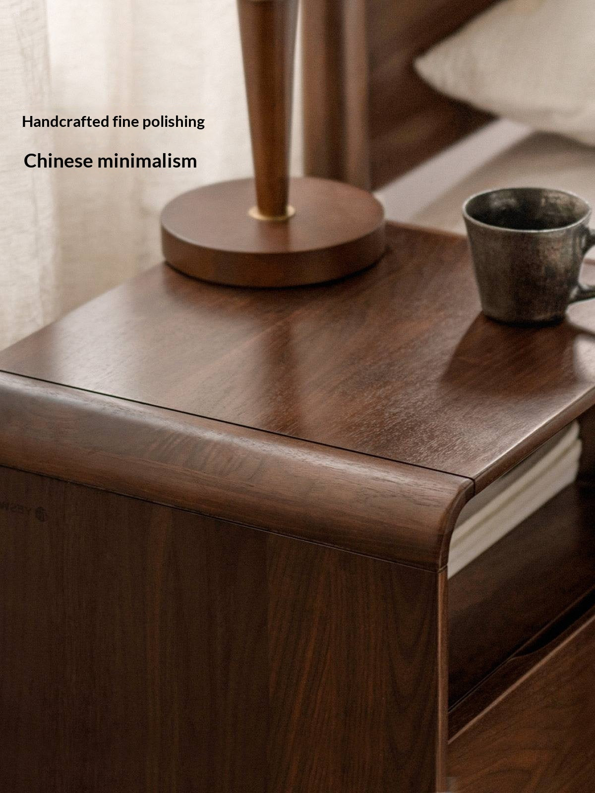 Black Walnut, Ash Solid Wood Modern Nightstand