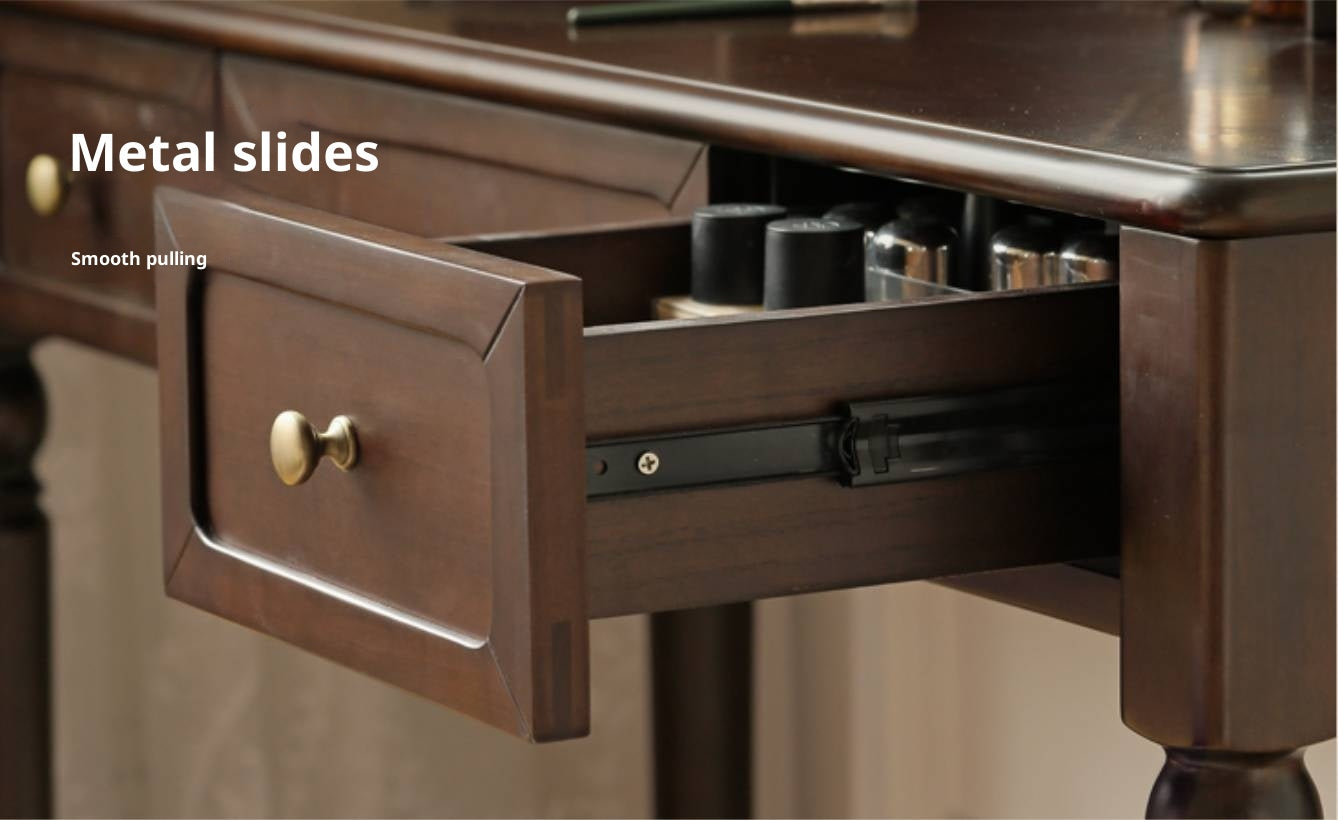 Poplar Solid Wood American Retro Style Vanity Table with Makeup Mirror