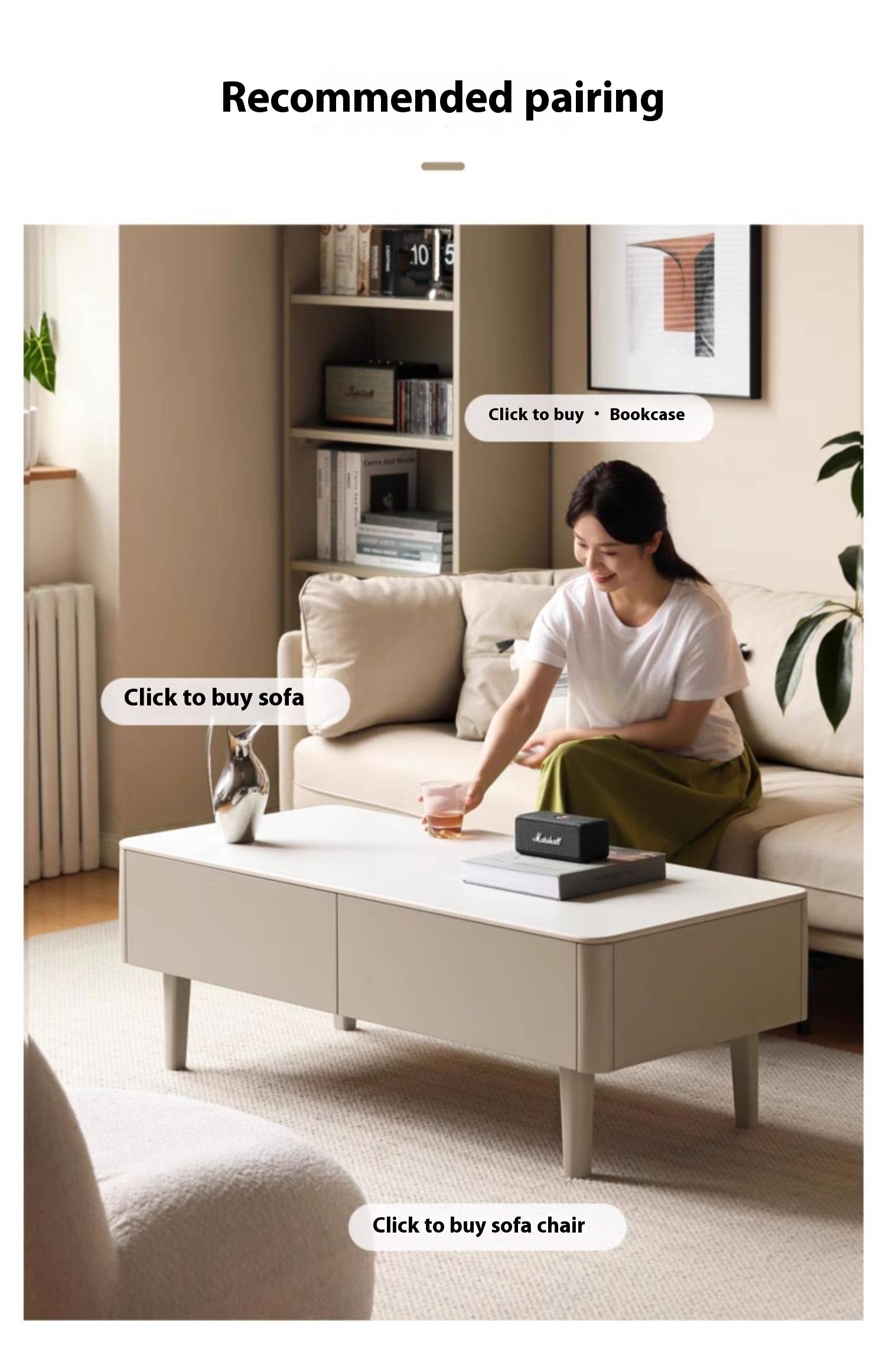 Poplar Solid Wood Light Luxury Style Rock Plate Coffee Table