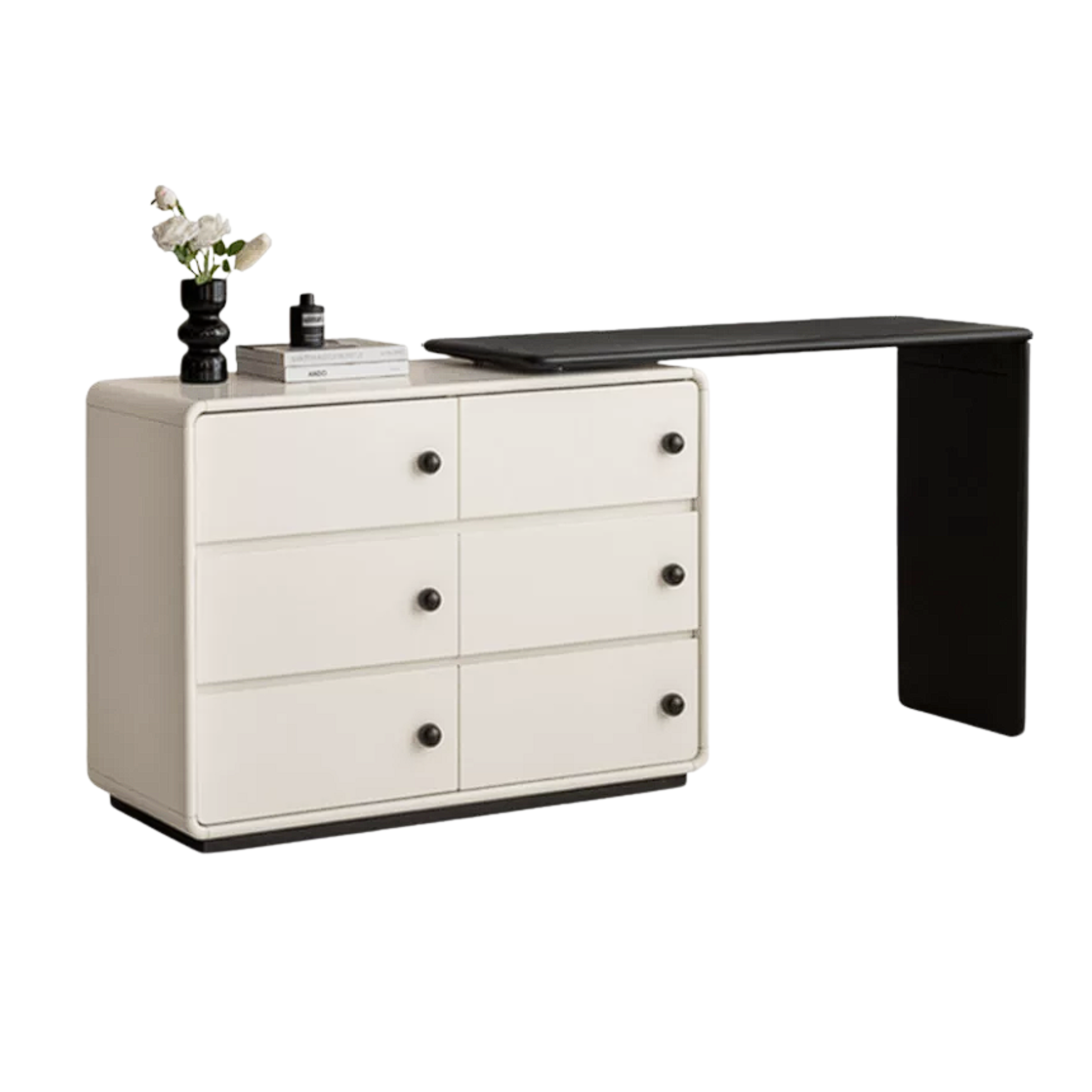 Rubberwood Solid Wood Rotating Extendable Vanity Table with