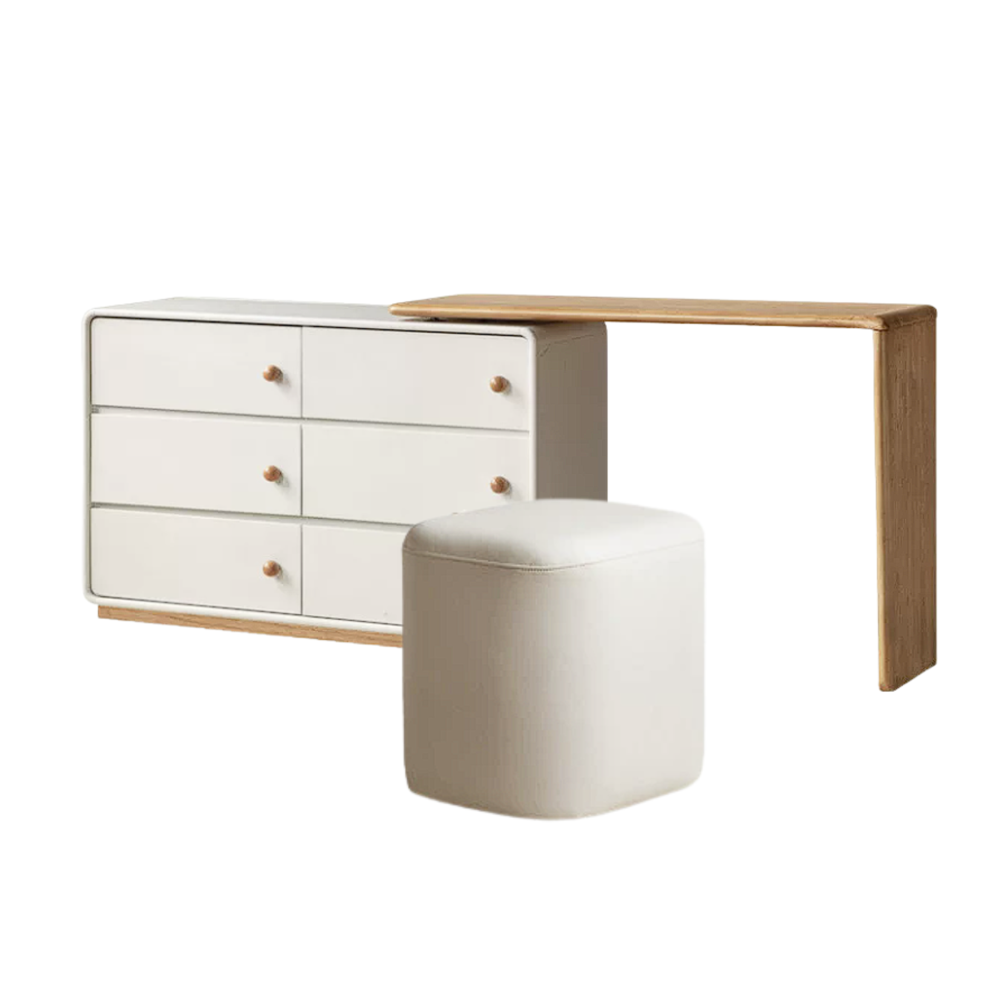 Rubberwood Solid Wood Rotating Extendable Vanity Table with