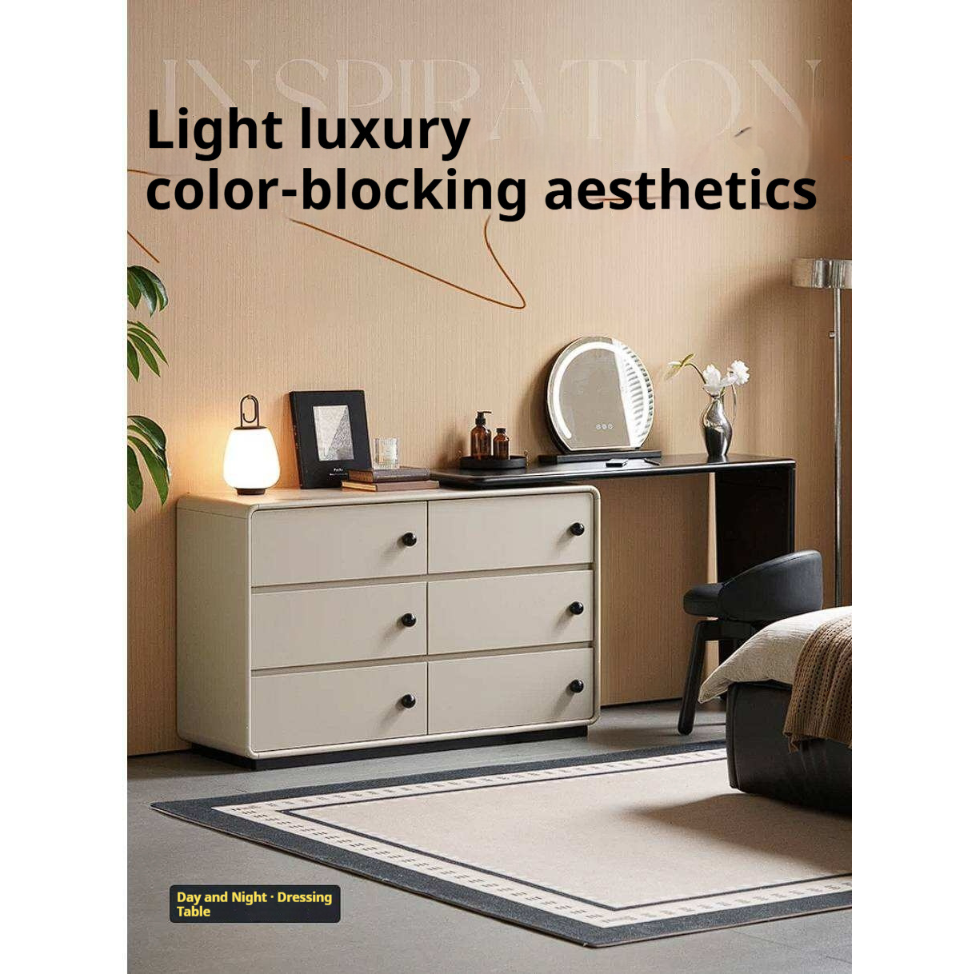 Rubberwood Solid Wood Rotating Extendable Vanity Table with