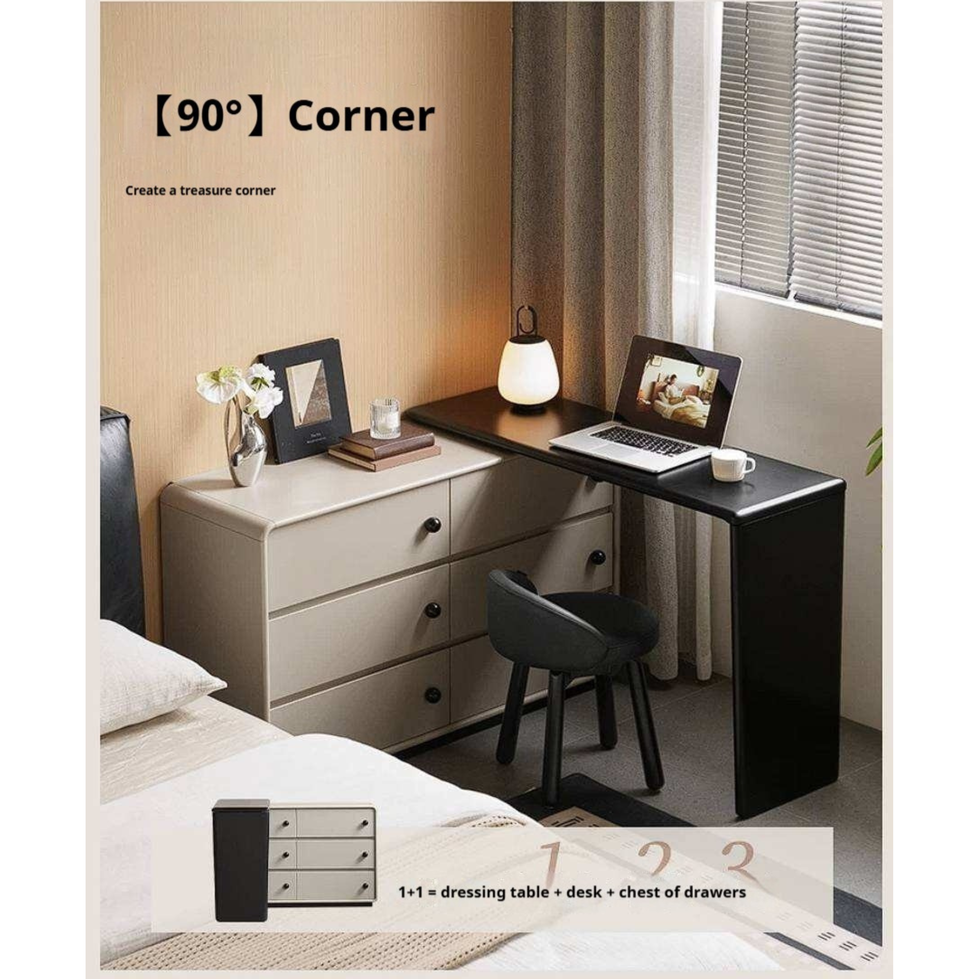 Rubberwood Solid Wood Rotating Extendable Vanity Table with