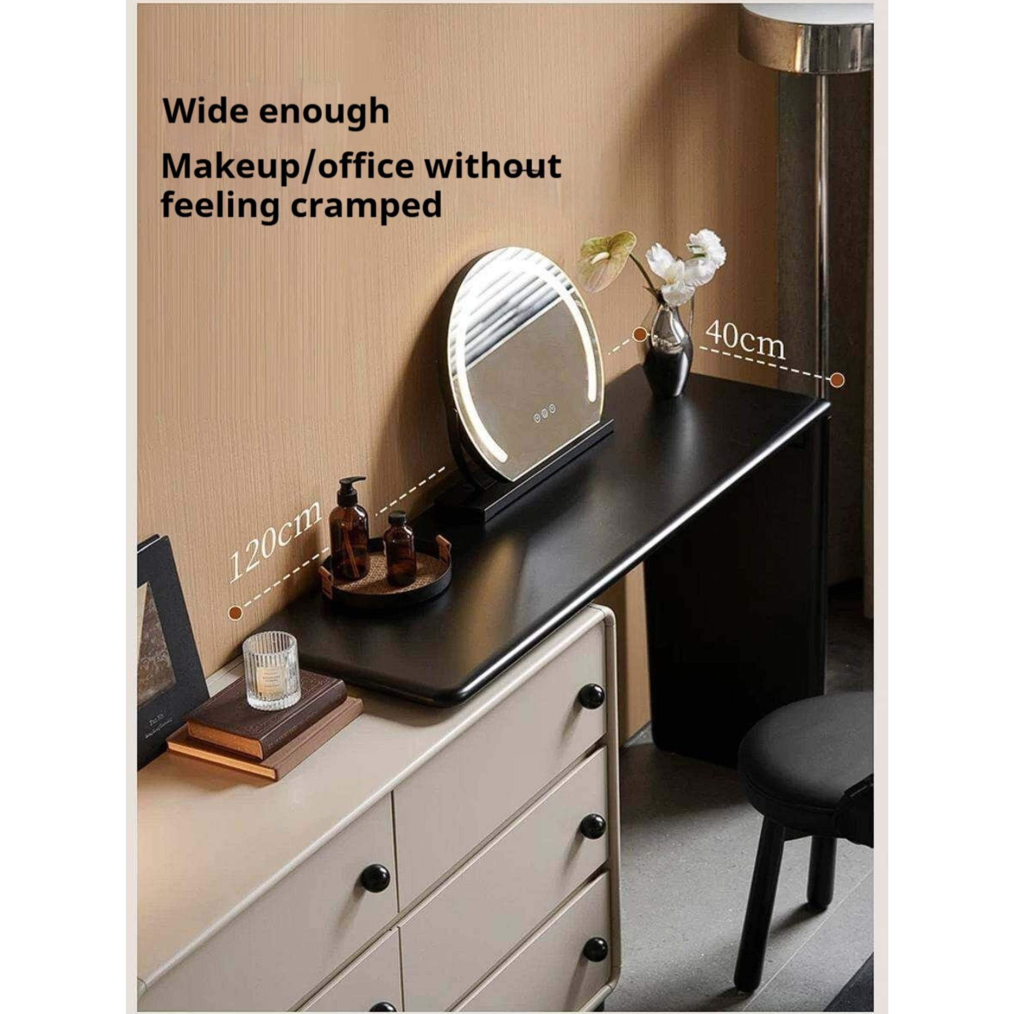 Rubberwood Solid Wood Rotating Extendable Vanity Table with