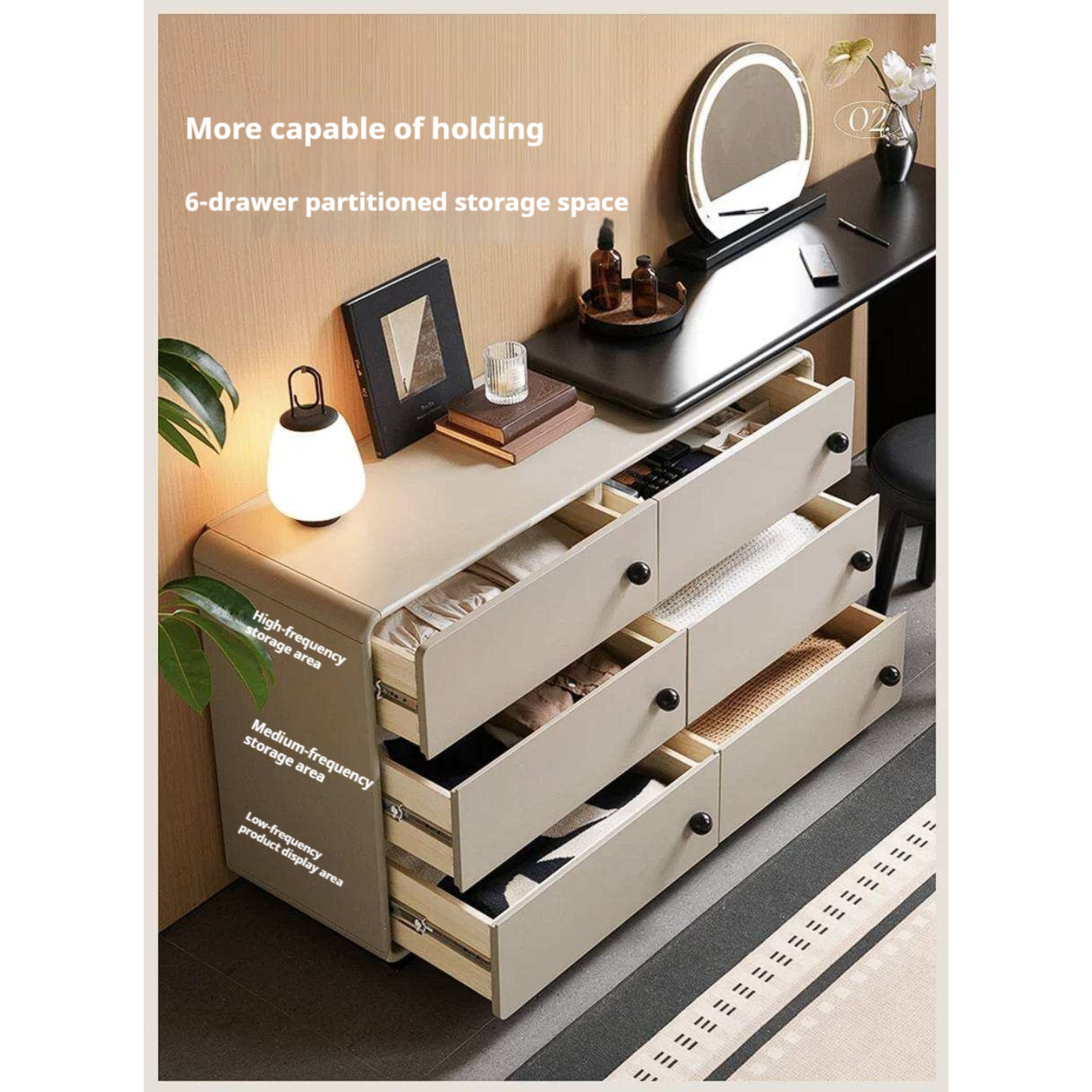 Rubberwood Solid Wood Rotating Extendable Vanity Table with
