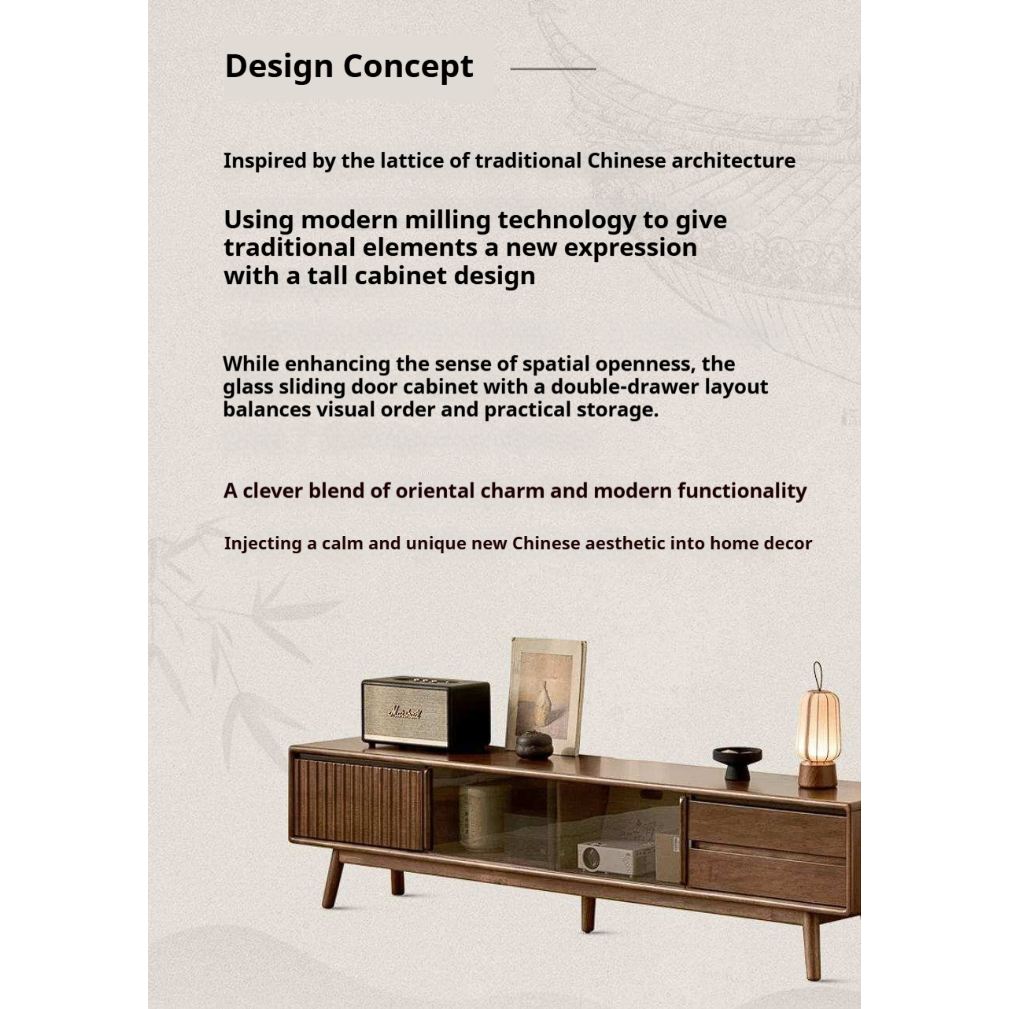 Golden Pear Solid Wood TV Cabinet with Sliding Door Storage Cabinet