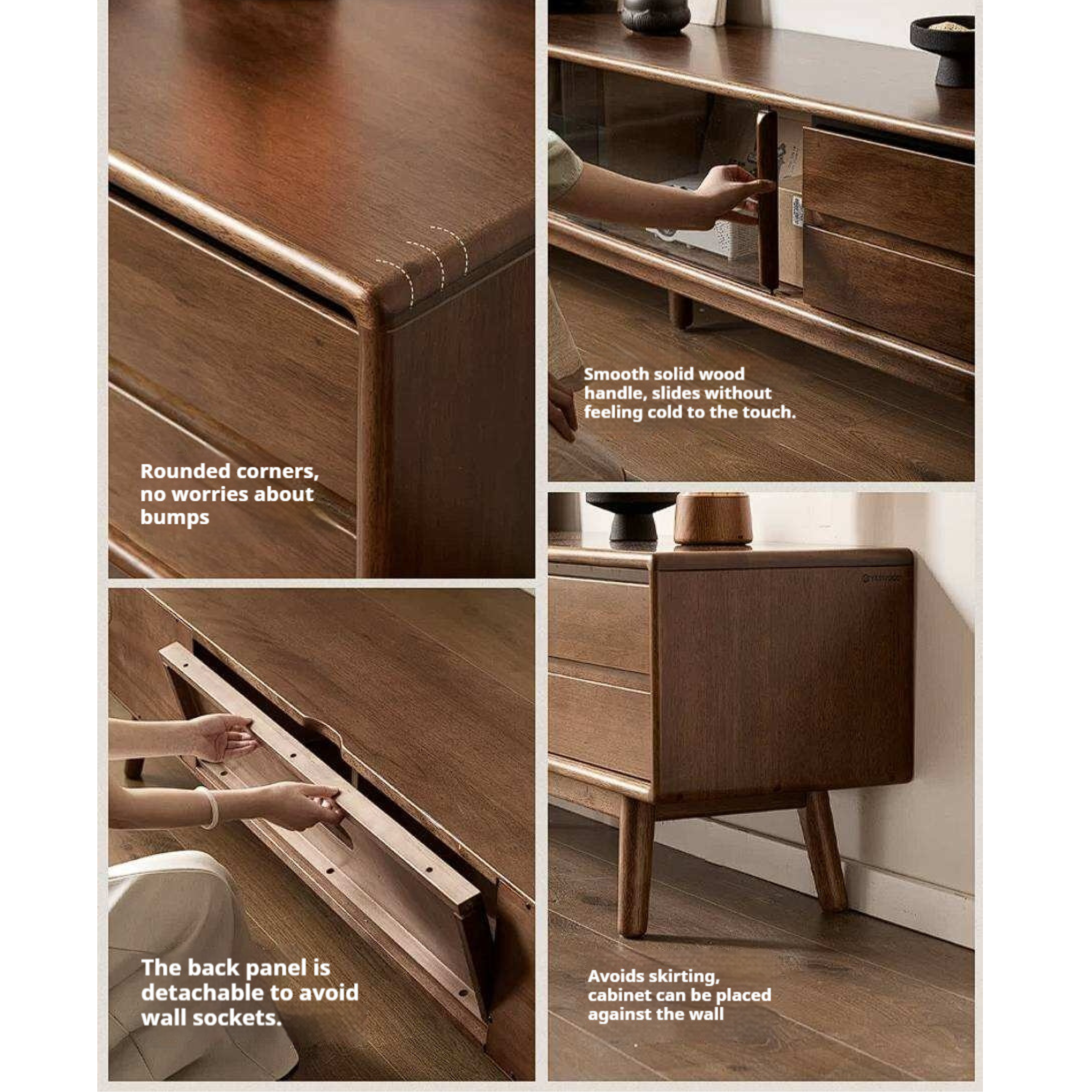 Golden Pear Solid Wood TV Cabinet with Sliding Door Storage Cabinet