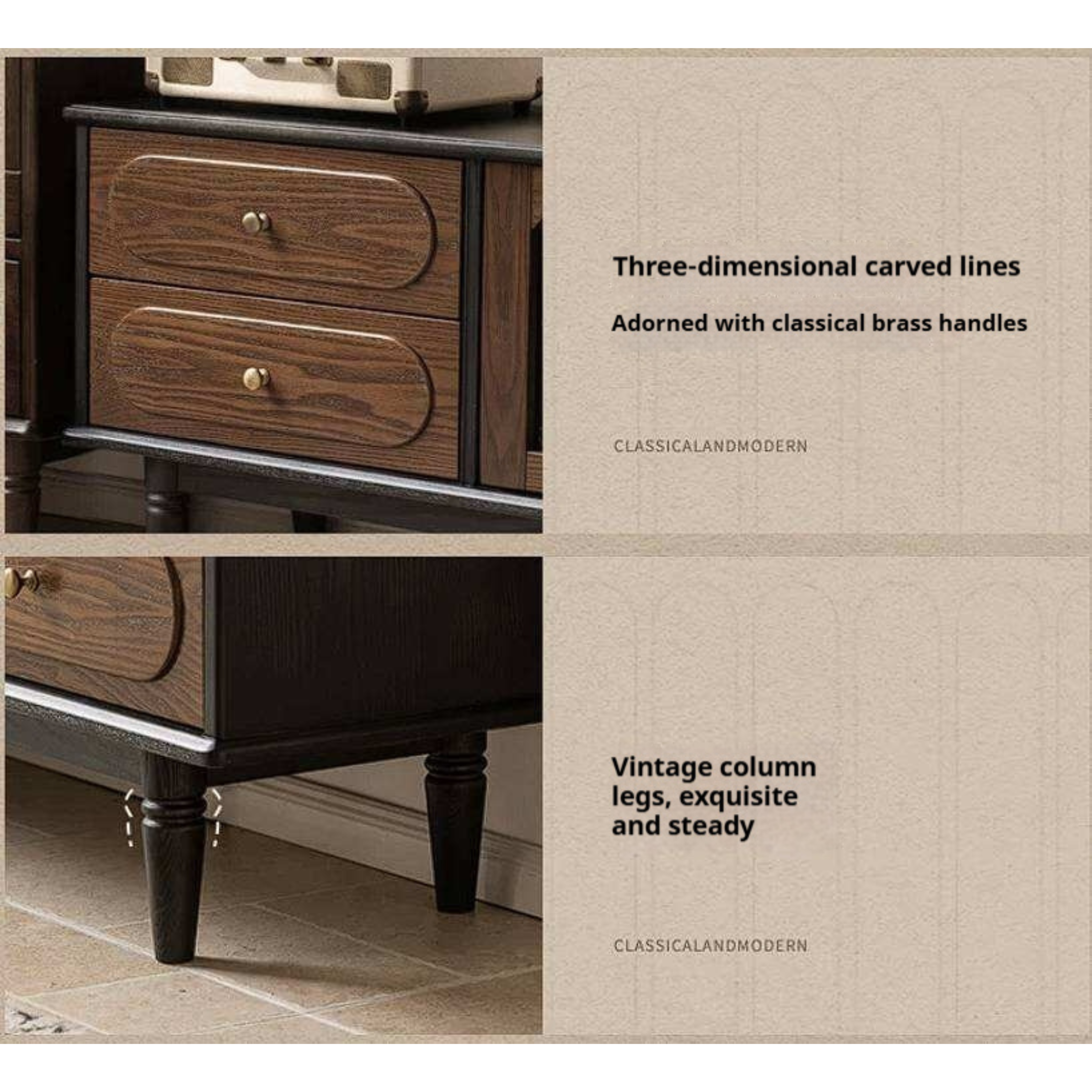 Ash Solid Wood TV Cabinet with Tall Storage and French Retro Design